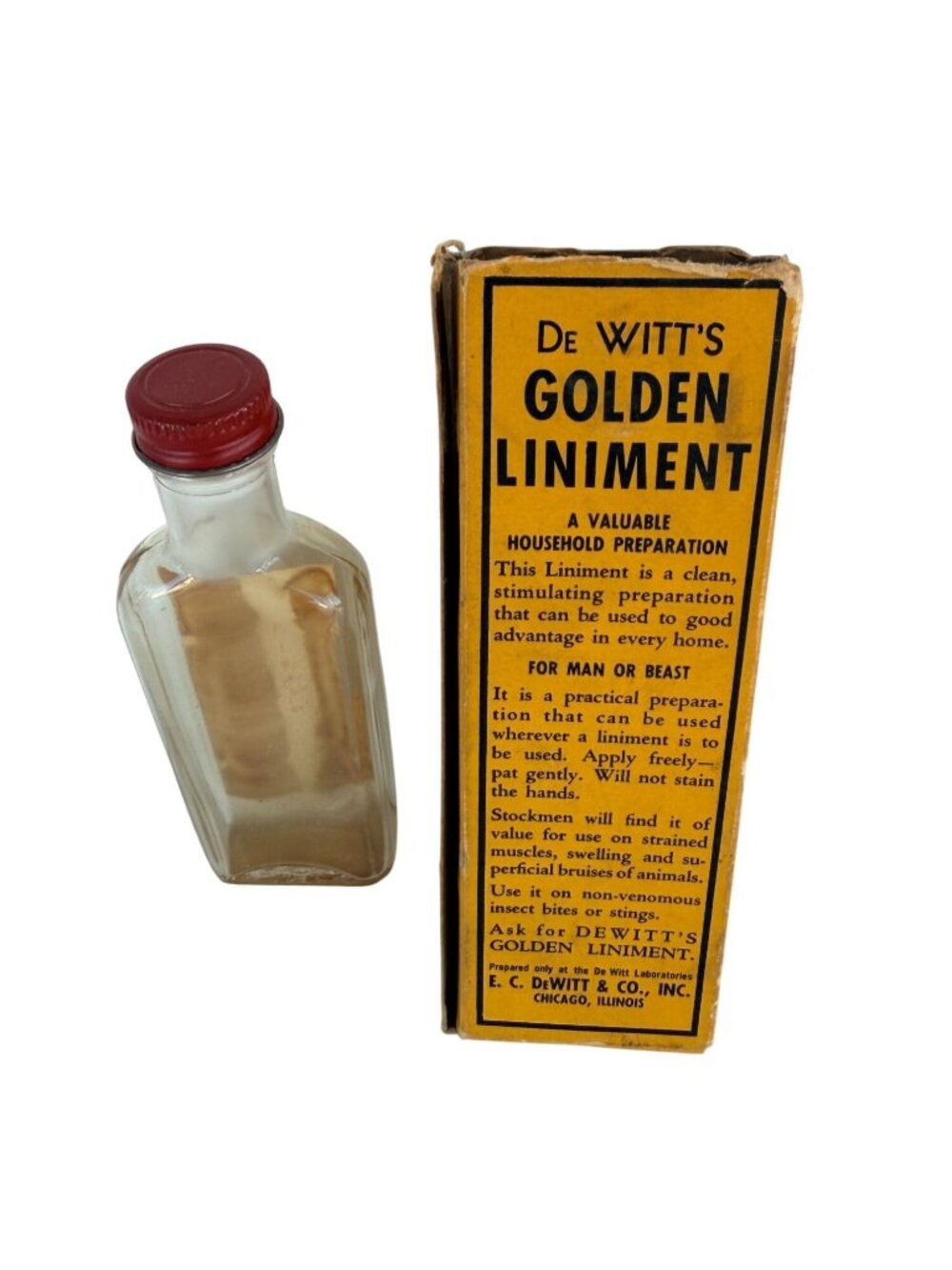 E.C. DeWitt & Co. Golden Liniment Bottle Original Box - Vintage Remedy 1.75 Oz - Picture 2 of 2
